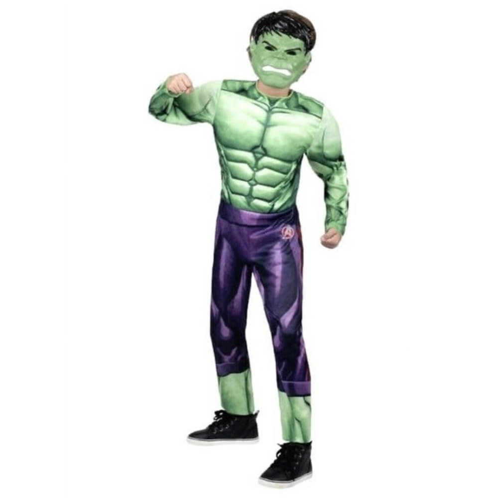 Avengers Hulk Child Costume Muscle Chest Padded Jumpsuit Plastic Mask Small 4-7